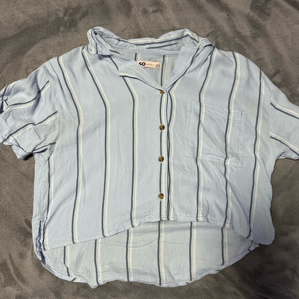 SO Light Blue Striped Crop Top